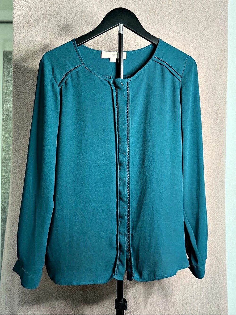 LOFT Petites Teal Blue Green Long Sleeve Blouse Top MP Medium Petite